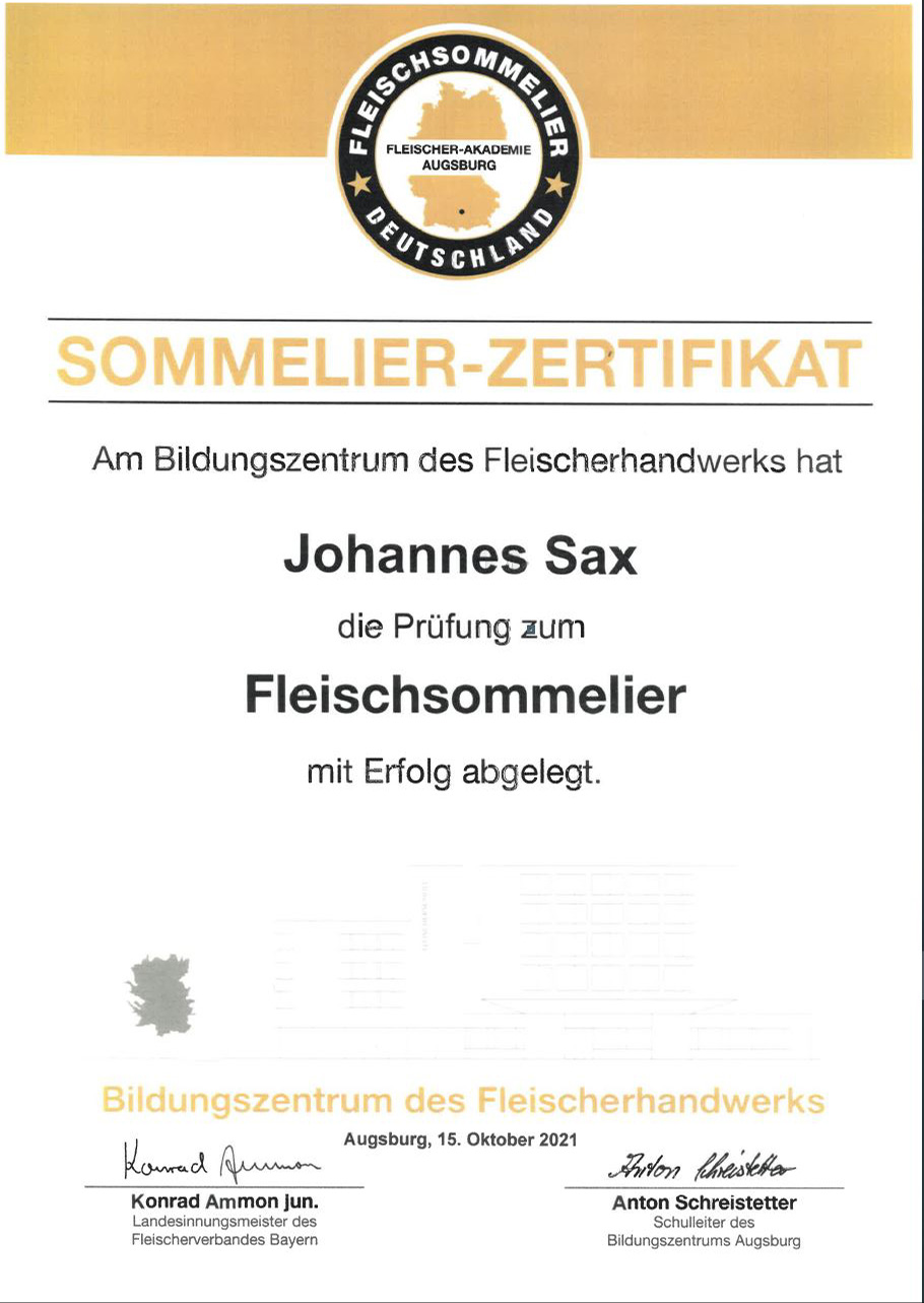 Zertifikat Fleischsommelier